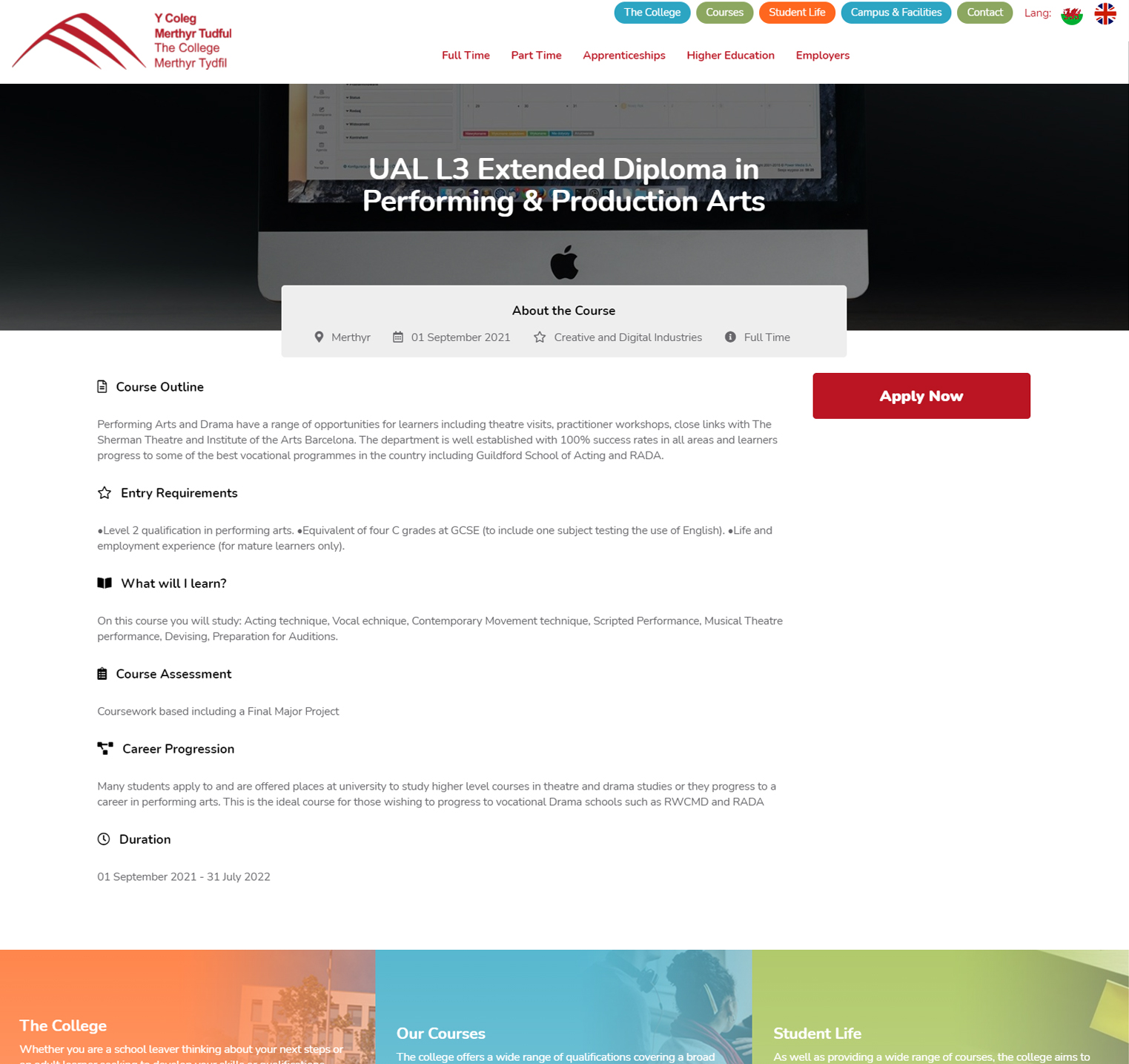 The College Merthyr Tydfil Website Course Page