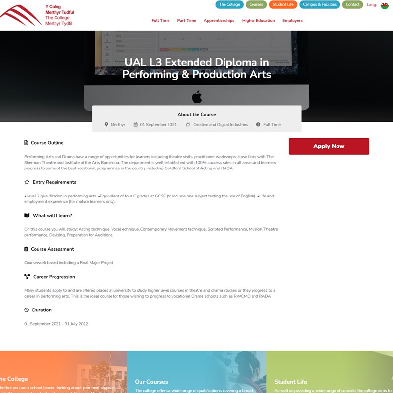 The College Merthyr Tydfil Website Course Page